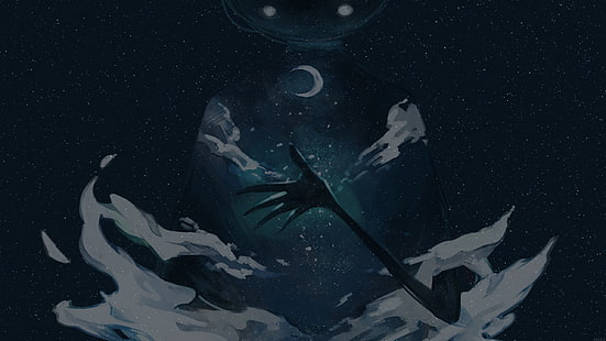illustrazione di luna e stelle, Deemo, pianoforte, stelle, Sfondo HD HD wallpaper