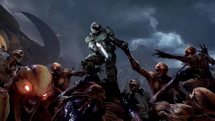 szara ilustracja Halo, Doom (gra), doom 2016, Tapety HD