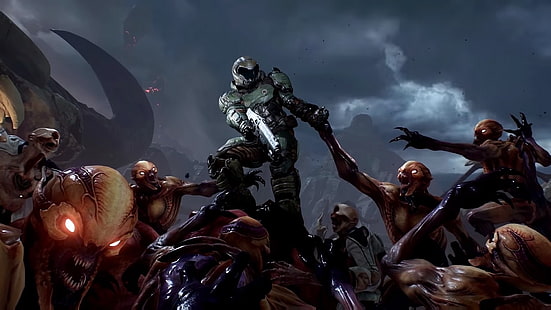 серый Halo иллюстрация, Doom (игра), Doom 2016, HD обои HD wallpaper