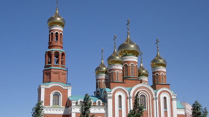 갈색과 흰색 콘크리트 건물, 러시아, 교회, 돔, HD 배경 화면