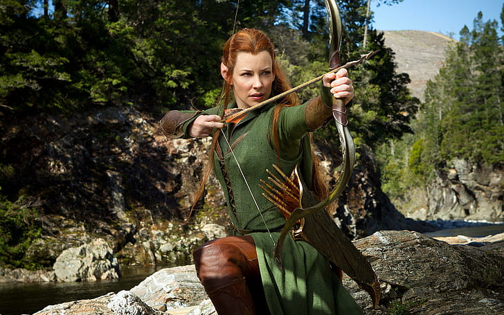 Evangeline Lilly като Tauriel в Hobbit, elf archer, evangeline, lilly, hobbit, tauriel, HD тапет