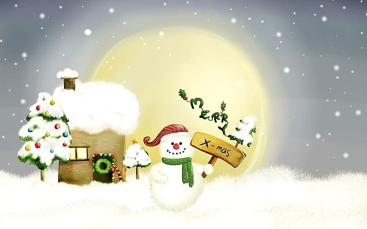 Весела Коледа, празник, снежен човек, ваканция, HD тапет