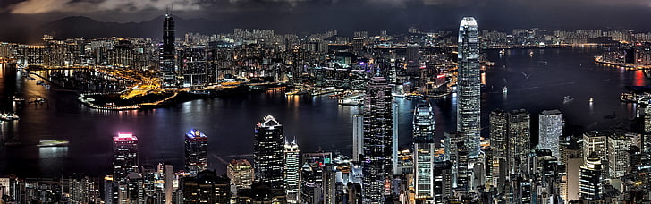 Hong Kong, landskap, stad, natthimmel, stadsbild, HD tapet