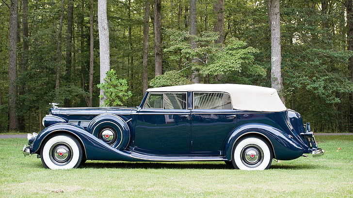 Превозни средства, Packard Super Eight Convertible Sedan, Blue Car, Car, Old Car, Vintage Car, HD тапет
