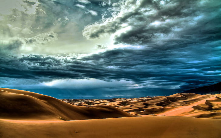 الغيوم فوق الصحراء ، الصحراء ، الطبيعة ، السحب ، فوق، خلفية HD