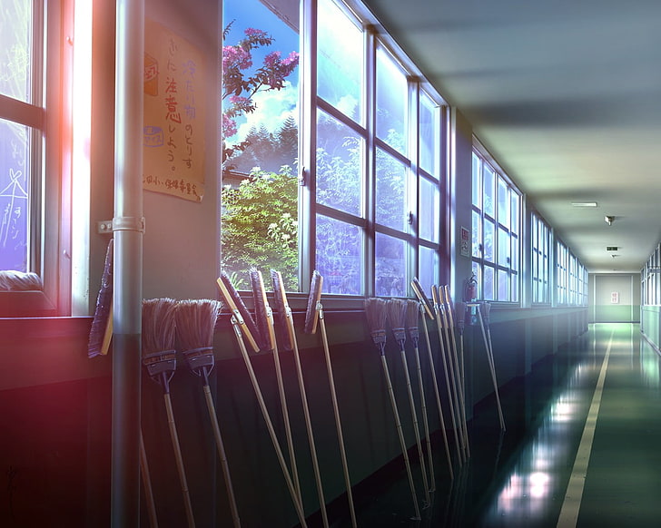 illustration de bâtons bruns, école, balai, anime, Fond d'écran HD