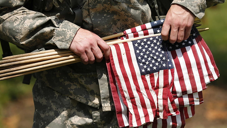 flag of America lot, USA, soldier, flag, American flag, HD wallpaper