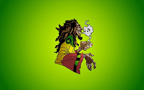 Caricatura de Bob Marley, hombre fumando gráfico de dibujos animados 2D, humo, marihuana, Fondo de pantalla HD HD wallpaper