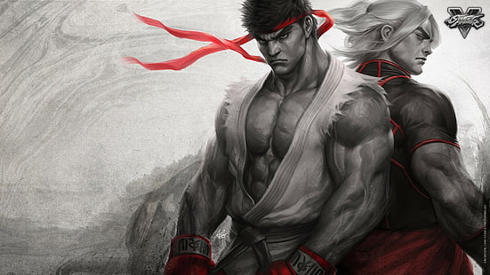 Ken (Street Fighter), artwork, Street Fighter V, Street Fighter, Ryu (Street Fighter), jeux vidéo, Fond d'écran HD HD wallpaper