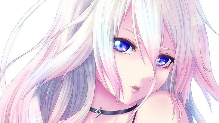 anime, anime girls, cheveux longs, IA (Vocaloid), Vocaloid, yeux bleus, cheveux roses, collier, Fond d'écran HD