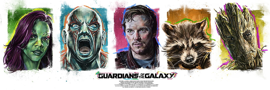 Ilustração dos Guardiões da Galáxia, Foguete, Senhor das Estrelas, Guardiões da Galáxia, Gamora, Groot, Drax, HD papel de parede HD wallpaper