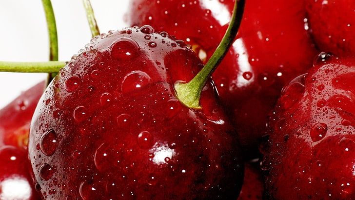 closeup, fruit, water drops, cherries (food), cherries, HD wallpaper