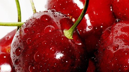 closeup, fruit, water drops, cherries (food), cherries, HD wallpaper HD wallpaper
