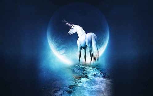 white unicorn graphic wallpaper, unicorns, HD wallpaper HD wallpaper