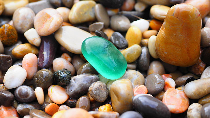color, colorful, colorful roundish, glass, green, ground, pebble, pebbles, rounded, shard, steinig, stones, transparent, HD wallpaper