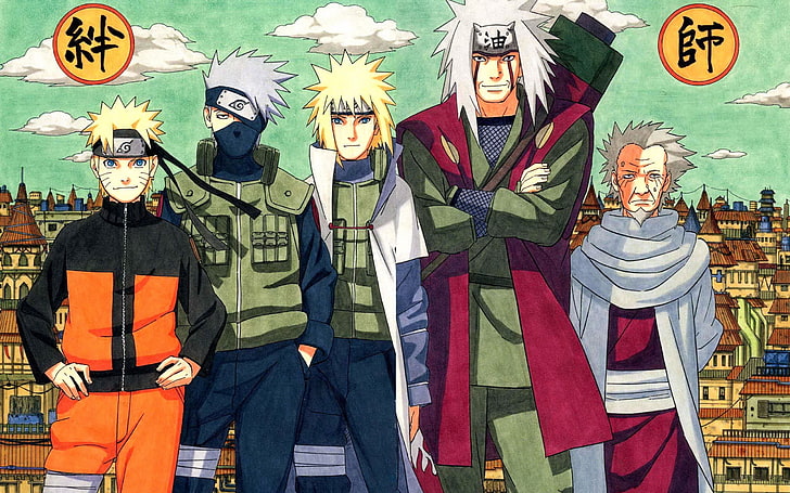 Naruto Shippuden Tapete, Naruto, Naruto Shippuden, Yondaime, Namikaze Minato, Sarutobi Hiruzen, Kakashi Hatake, Jiraiya, HD-Hintergrundbild