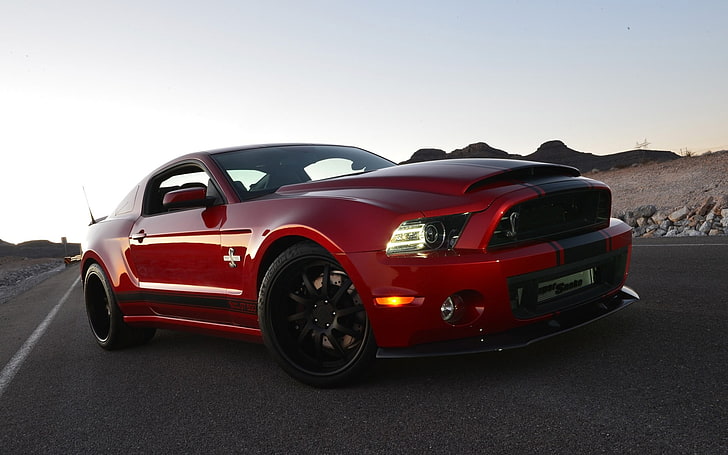 Ford Mustang Coupe rojo, Shelby, Shelby GT500, Shelby GT500 Super Snake, Fondo de pantalla HD