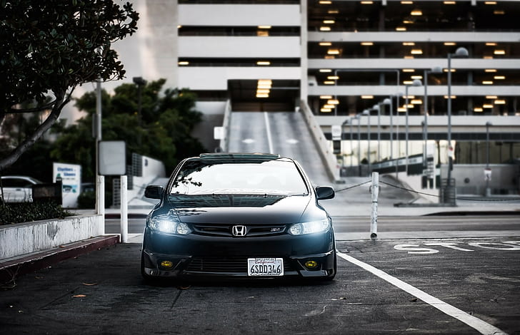 Honda, Civic, Si, Black, Front view, City, HD wallpaper