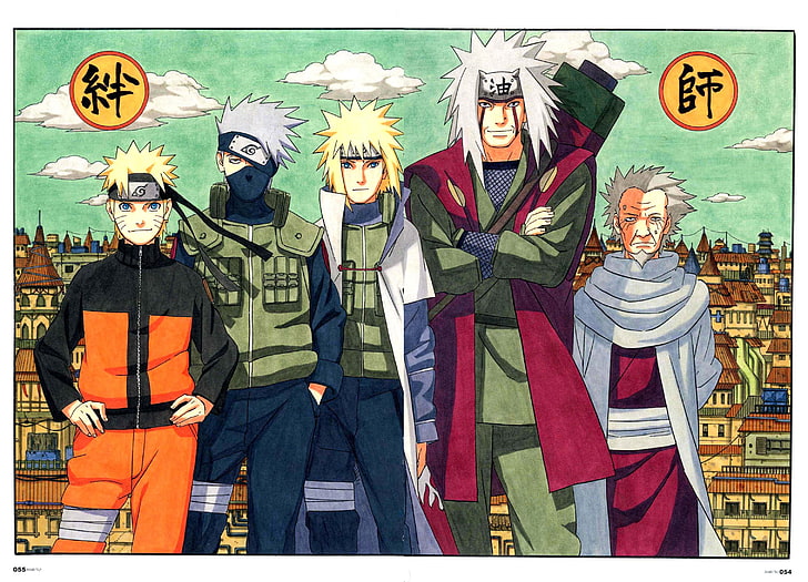 Hatake, Hiruzen, Jiraiya, Kakashi, Naruto, Sarutobi, Shippuden, Uzumaki, Yondaime, HD-Hintergrundbild