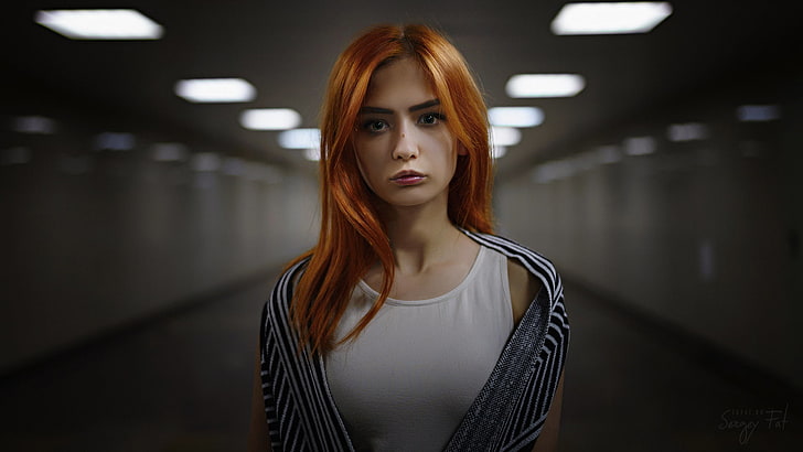 women, Sergey Fat, portrait, redhead, depth of field, HD wallpaper
