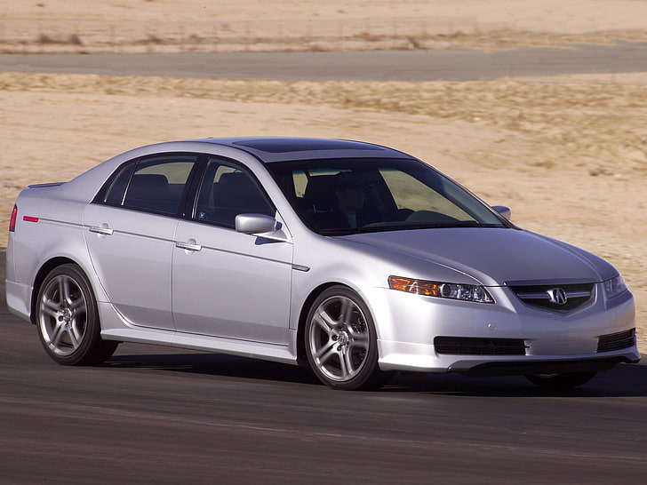 grey Acura TL, acura, tl, 2004, silver metallic, side view, style, cars, speed, sand, HD wallpaper