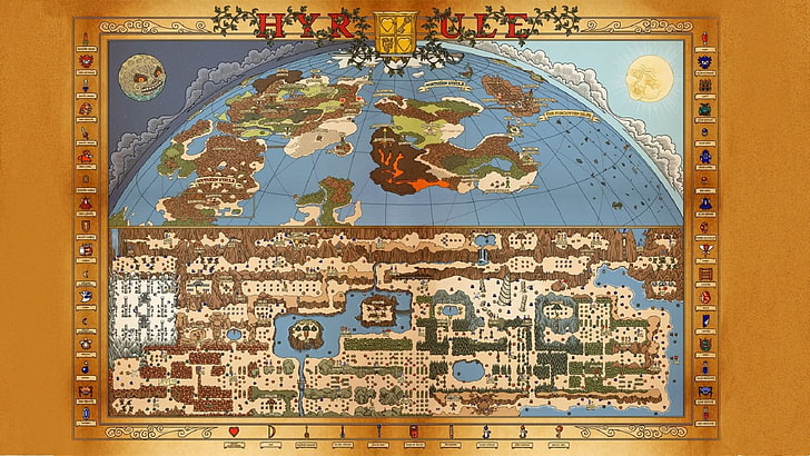 niebieski, brązowy i biały dywan, The Legend of Zelda, mapa, Hyrule, Tapety HD