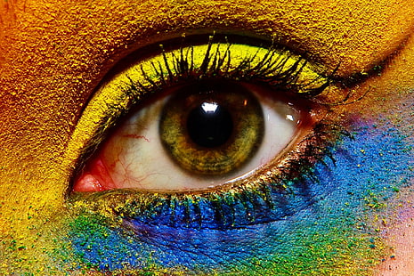 око на несдвоено лице с грим, несдвоено, човек, око, грим, изкуство, красота, цветове, едър план, цветен, цвят, цветно, креативност, мода, забавно, зелено, макро, грим, пъстро, хора, фотошоп, жълто , макро, белка, Юлия, момиче, лице, приятелка, червено, многоцветно, човешко око, жив цвят, мигли, търсене, цветове, HD тапет HD wallpaper