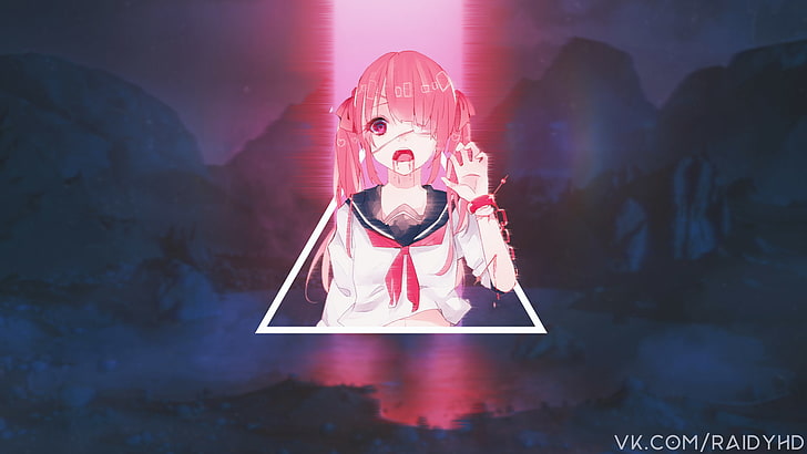 anime, anime girls, glitch art, picture-in-picture, HD wallpaper