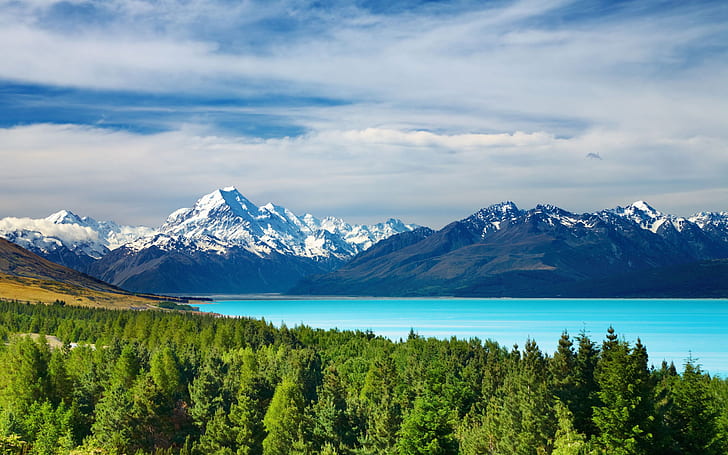 Mount Cook And Pukaki Lake New Zealand Desktop Wallpaper Layar Penuh, Wallpaper HD