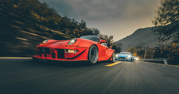 Porsche, vehicle, racing, red cars, motion blur, HD wallpaper HD wallpaper