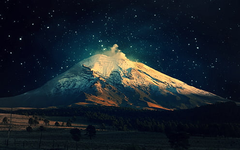 landskap, berg, Popocatepetl, utrymme, träd, vinter, HD tapet HD wallpaper