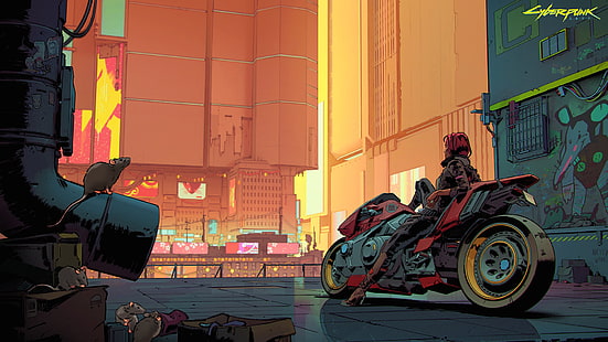 sepeda, pengendara motor, Cyberpunk 2077, Wallpaper HD HD wallpaper