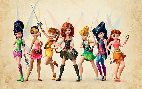 The Pirate Fairy, 2014 Disney movie, beautiful girls, tinkerbell characters, Pirate, Fairy, 2014, Disney, Movie, Beautiful, Girls, Fond d'écran HD HD wallpaper