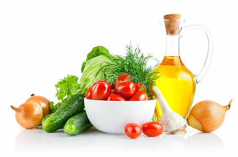 arco, eneldo, verduras, tomates, repollo, pepinos, ajo, aceite de oliva, Fondo de pantalla HD HD wallpaper