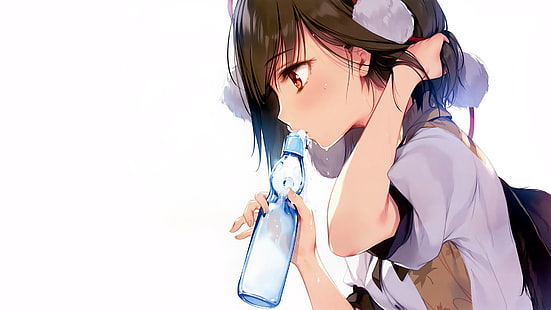 аниме момичета, бутилки, брюнетка, ке-та, Touhou, Ramune, Shameimaru Aya, HD тапет HD wallpaper