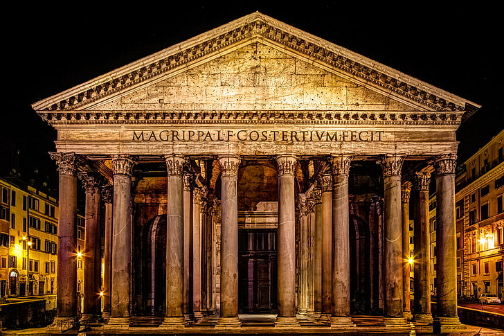 notte, luci, roma, italia, pantheon, Sfondo HD