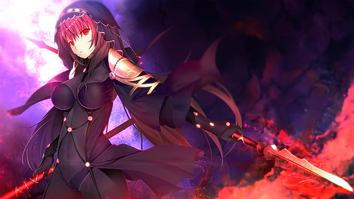 red-haired female anime character wallpaper, anime, anime girls, video games, Fate/Grand Order, Lancer (Fate/Grand Order), women, big boobs, magic, Scathach ( Fate/Grand Order ), HD wallpaper