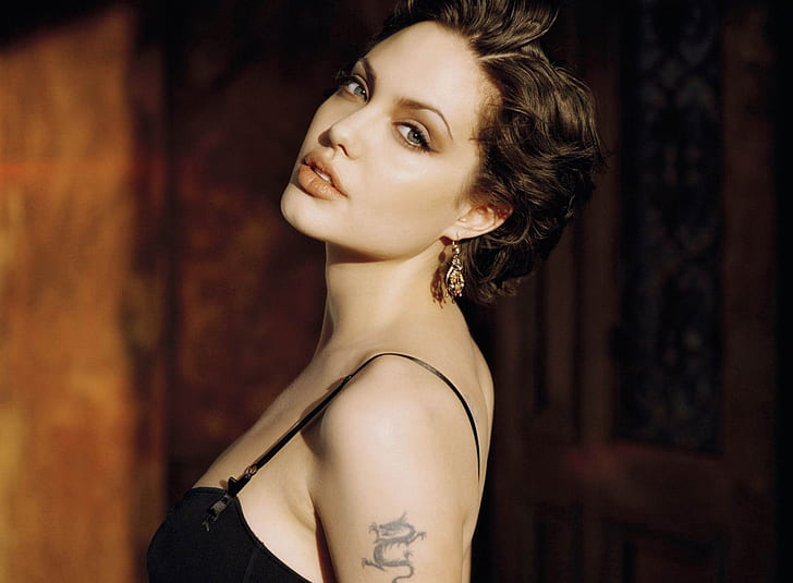 Анджелина Джоли в горячей черной фотосессии, HD обои