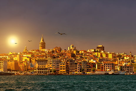 Istanbul, Turquie, coucher de soleil, Fond d'écran HD HD wallpaper