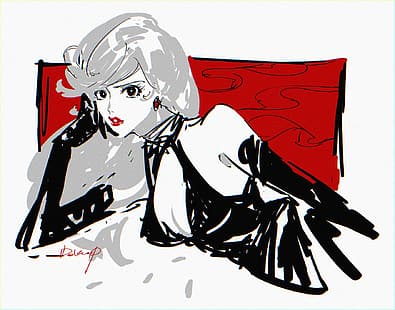 Gruva Fujiko, Lupin III, animeflickor, skisser, HD tapet HD wallpaper
