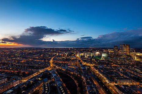 L'Aia, Paesi Bassi, città notturno, vista dall'alto, Sfondo HD HD wallpaper