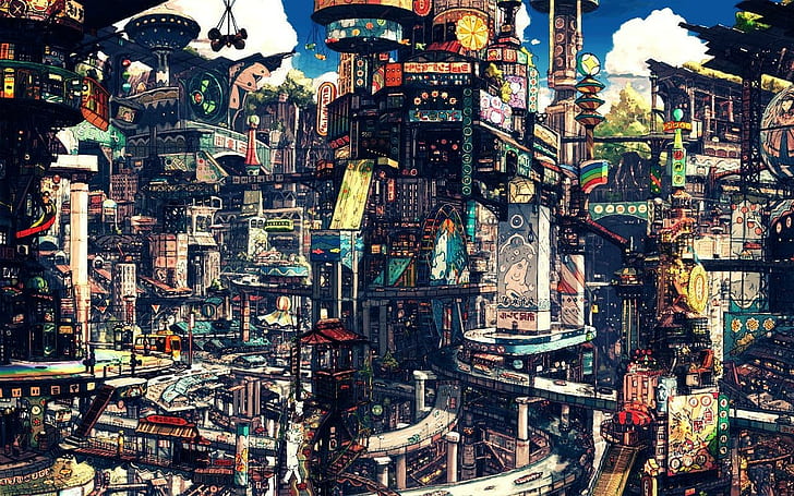 digital art cityscape city japanese imperial boy, HD wallpaper