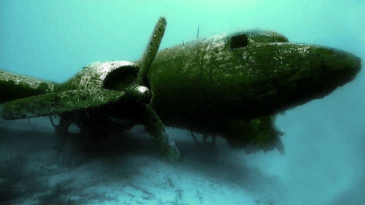 debaixo d'água, naufrágio, avião, HD papel de parede