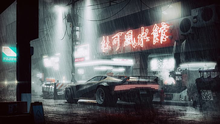 mobil, seni jalanan, supercar, cyberpunk, Cyberpunk 2077, Wallpaper HD