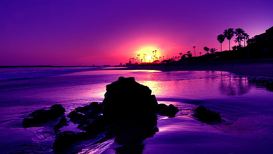紫の夕日、夕日、紫、1920x1080、4k写真、 HDデスクトップの壁紙 HD wallpaper