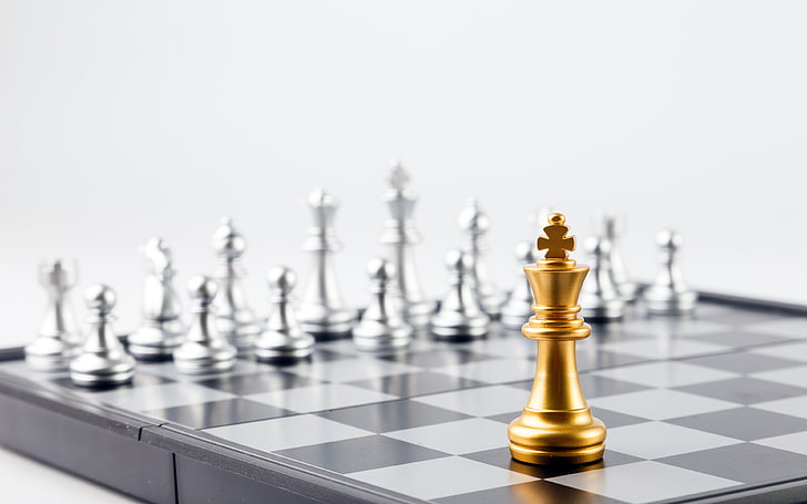 رقعة الشطرنج الدولية قطع الشطرنج الذهبية الفضية، خلفية HD