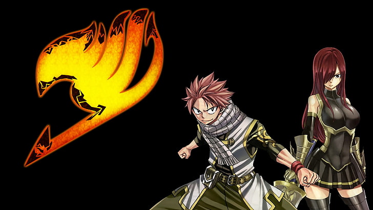 Natsu Dragneel and Erza Scarlet from Fairy Tail illustration, Dragneel Natsu, Scarlet Erza, Fairy Tail, HD wallpaper