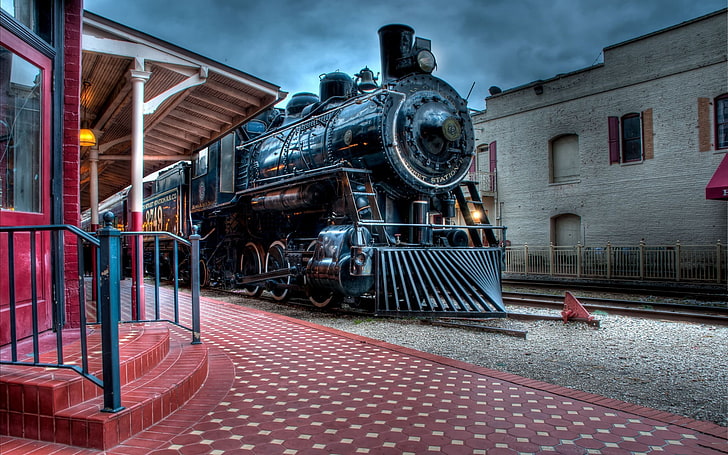 black coal train, steam locomotive, train, vintage, HDR, locomotive, HD wallpaper