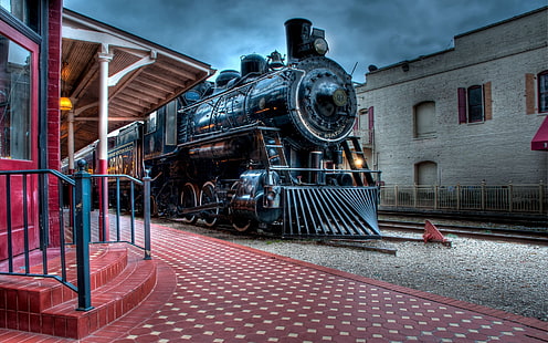 черный угольный поезд, паровоз, поезд, винтаж, HDR, локомотив, HD обои HD wallpaper