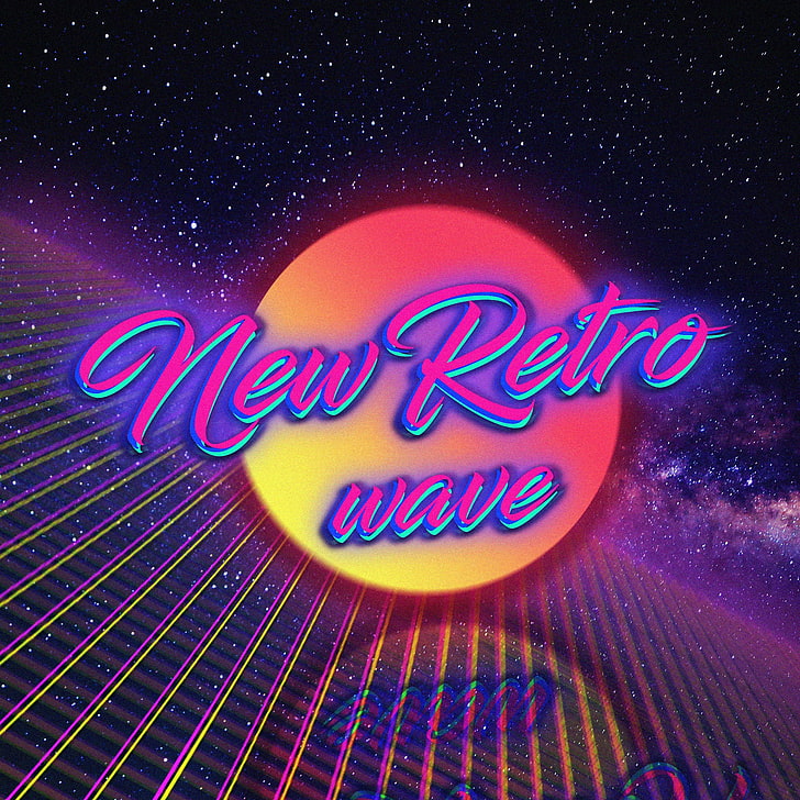 Новый текст «Ретро волна», «Ретро стиль», «Новая волна ретро», 1980-е годы, цифровое искусство, неон, винтаж, пространство, типография, HD обои